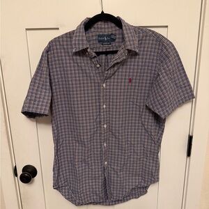 Ralph Lauren short-sleeve plaid oxford shirt cotton plaid Size Medium Classic